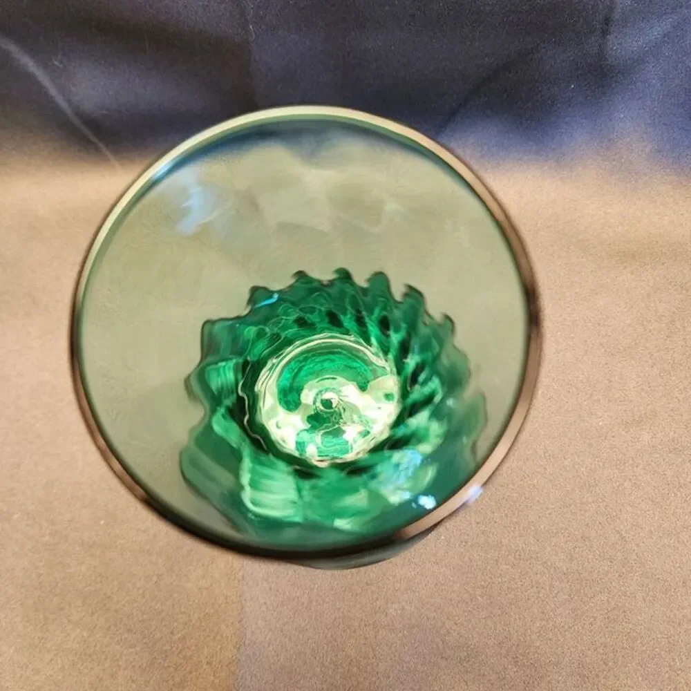 Vintage Indiana Glass Teal Green Flared Rim Swirl Bulb Vase 7 7/8